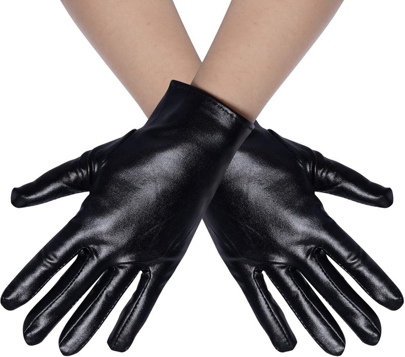 Rbenxia 1 Pair of Shiny Metallic Spandex Gloves Faux Leather Cropped Gloves for Halloween Cosplay Costume Party Favors - Image 1